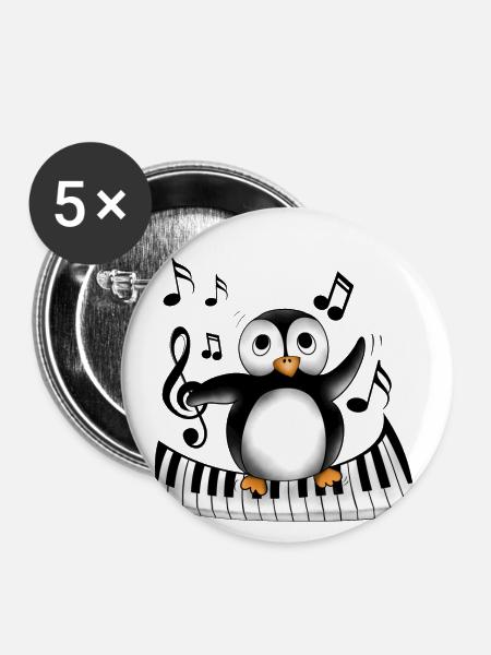 Pinguin Musikliebhaber - Buttons klein 25 mm (5er Pack) - Weiß