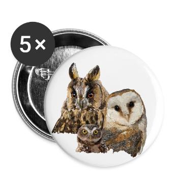 Eulen - Buttons klein 25 mm (5er Pack) - Weiß - Vorne