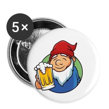 garden gnome beer dwarf - Buttons small 1''/25 mm (5-pack) - white - Front