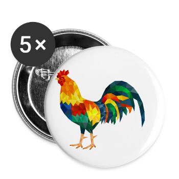 rooster polygon colorful chicken gockel - Buttons small 1''/25 mm (5-pack) - white - Front