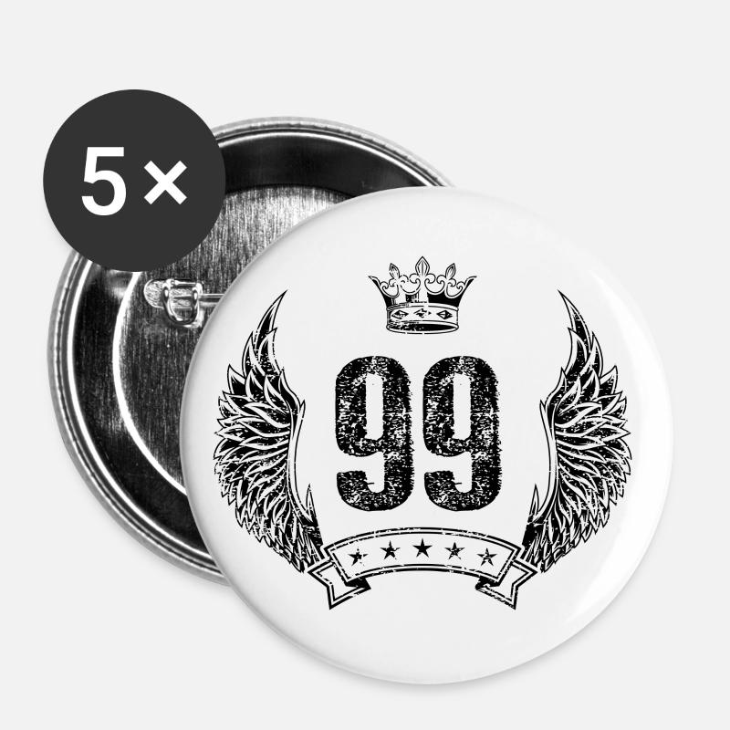 99 Number crown - Buttons small 1''/25 mm (5-pack) - white