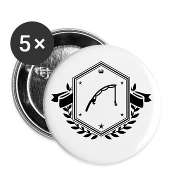 Armoiries de pêche à la canne à pêche - Lot de 5 petits badges (25 mm) - blanc - Devant
