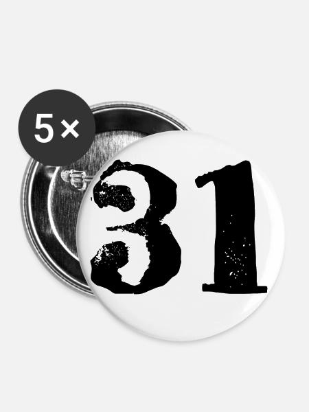 31 Zahl Trikot - Buttons klein 25 mm (5er Pack) - Weiß