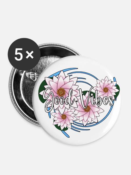 Good Vibes - Lotus Version - Buttons klein 25 mm (5er Pack) - Weiß