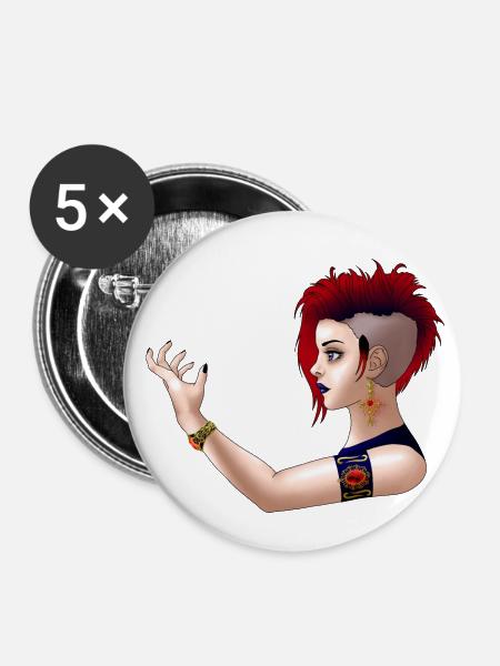 Gothic Punk Mädchen - Buttons klein 25 mm (5er Pack) - Weiß