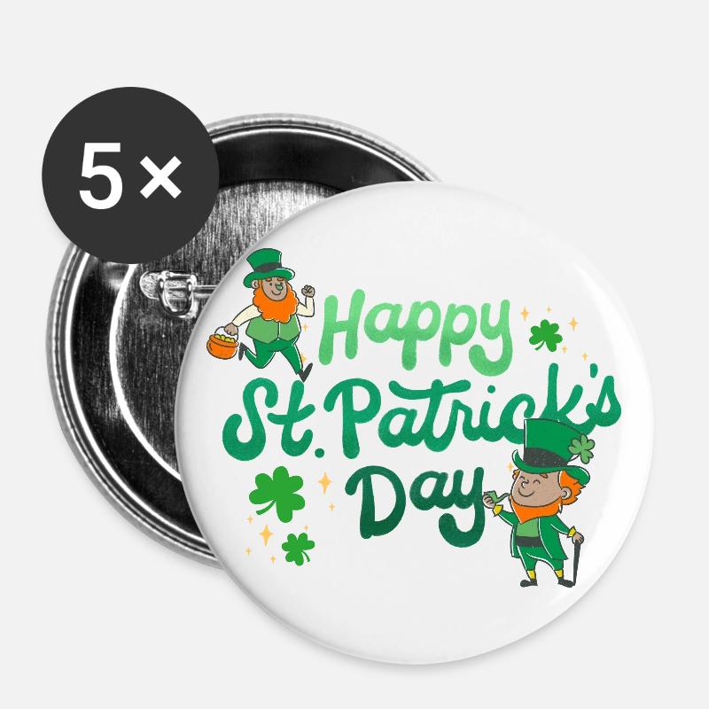 Fröhlichen St Patrick Tag. St. Patrick's Day! - Buttons klein 25 mm (5er Pack) - Weiß