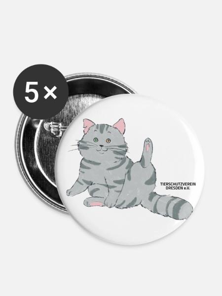 🐾 Grau getigerte Katze🐱 - Buttons klein 25 mm (5er Pack) - Weiß