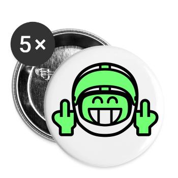 Emoticon Grin mit Motorradhelm & Stinkefinger - Buttons klein 25 mm (5er Pack) - Weiß - Vorne