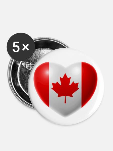 Herz (Kanada / Canada) - Buttons klein 25 mm (5er Pack) - Weiß