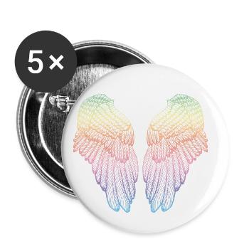 Heart Shaped Rainbow Feather Angel Wings - Buttons small 1''/25 mm (5-pack) - white - Front