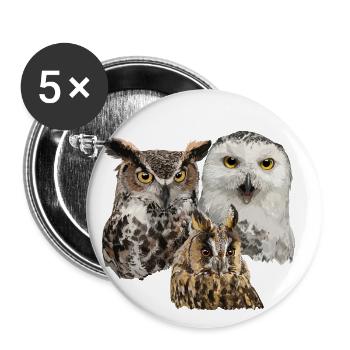 Eulen - Buttons klein 25 mm (5er Pack) - Weiß - Vorne
