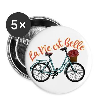 La Vie Est Belle - Das Leben ist schön Französisch - Buttons klein 25 mm (5er Pack) - Weiß - Vorne