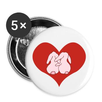 Lapins roses amoureux sur un cœur rouge - Lot de 5 petits badges (25 mm) - blanc - Devant