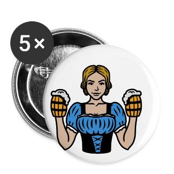 Bayrin Bier Madel Mädchen Kellnerin - Buttons klein 25 mm (5er Pack) - Weiß - Vorne