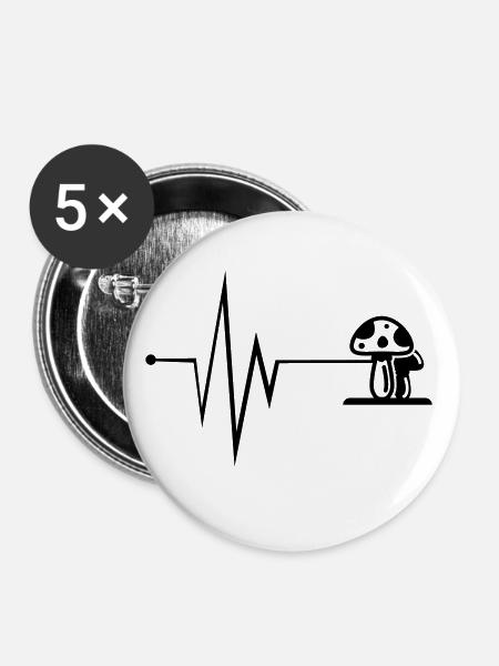 Pilze Puls - Buttons klein 25 mm (5er Pack) - Weiß