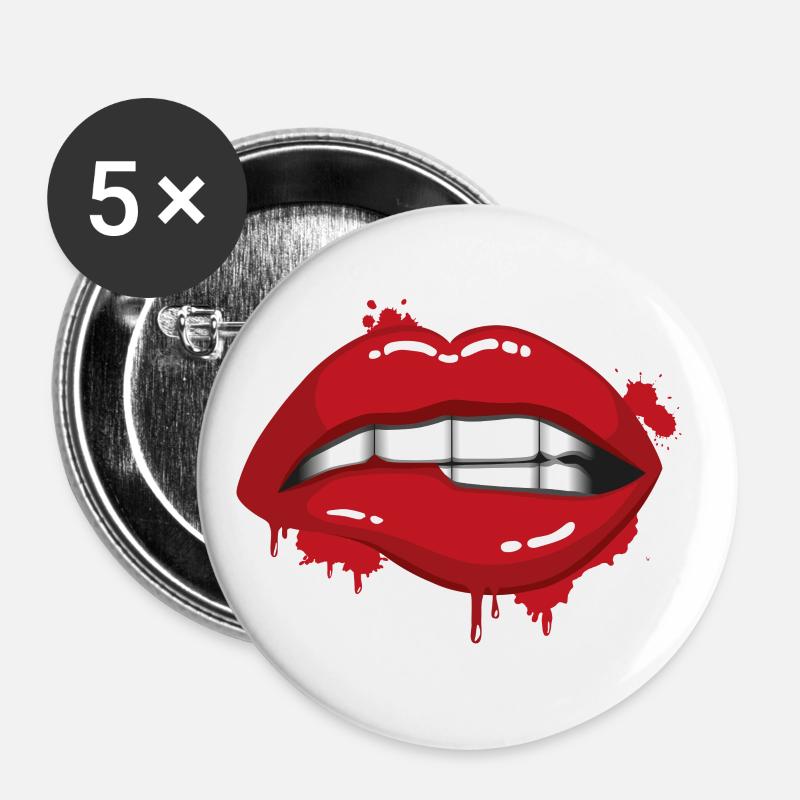 Lèvres - Lot de 5 petits badges (25 mm) - blanc