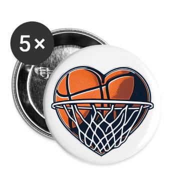 Basketball Love Heart pour les fans champions du monde Joueurs - Lot de 5 petits badges (25 mm) - blanc - Devant