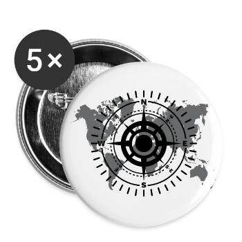 Weltkarte mit Himmelsrichtung schwarz-weiß - Buttons klein 25 mm (5er Pack) - Weiß - Vorne