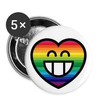 Emoticon Rainbow Grin Heart - Buttons klein 25 mm (5er Pack) - Weiß - Vorne