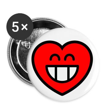 Emoticon Grin Heart (Farben änderbar) - Buttons klein 25 mm (5er Pack) - Weiß - Vorne