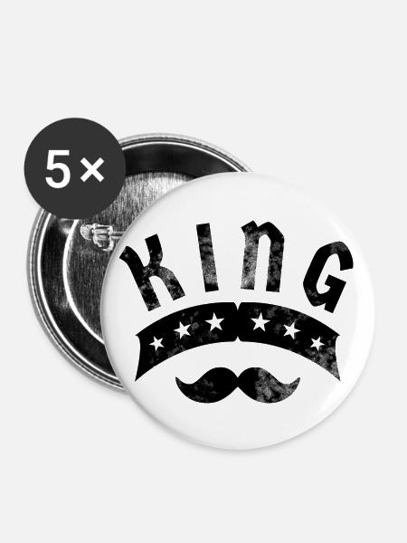 König mit Schnurrbart - Buttons klein 25 mm (5er Pack) - Weiß
