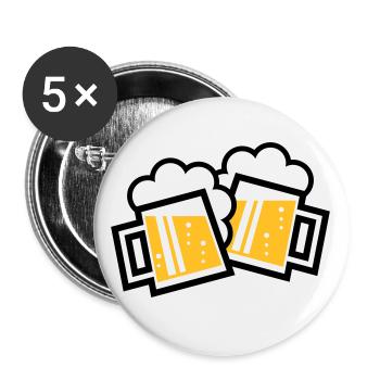 2 Bayrische Bierkrüge Stoßen An (Bier Maßkrüge 2C) - Buttons klein 25 mm (5er Pack) - Weiß - Vorne