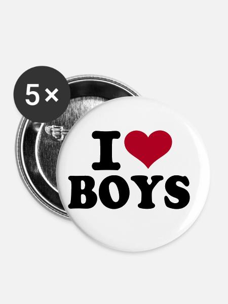 I love boys - Buttons klein 25 mm (5er Pack) - Weiß