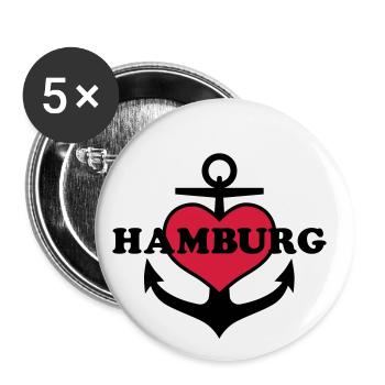 Anker Herz Hamburg Maritimes Motiv - Buttons klein 25 mm (5er Pack) - Weiß - Vorne