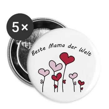 Beste Mama der Welt Herzblumen bunt Vektor - Buttons klein 25 mm (5er Pack) - Weiß - Vorne