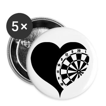 Dartscheibe mit Herz Dart - Buttons klein 25 mm (5er Pack) - Weiß - Vorne