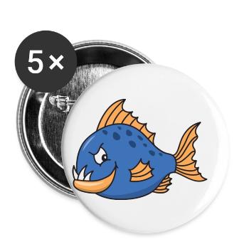 Poisson mignon mignon Cool Piranha - Lot de 5 petits badges (25 mm) - blanc - Devant