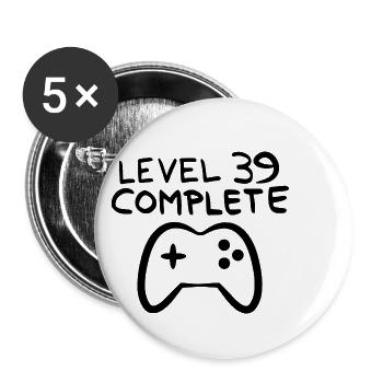 Level 39 abgeschlossen 39.Geburtstag - Buttons klein 25 mm (5er Pack) - Weiß - Vorne