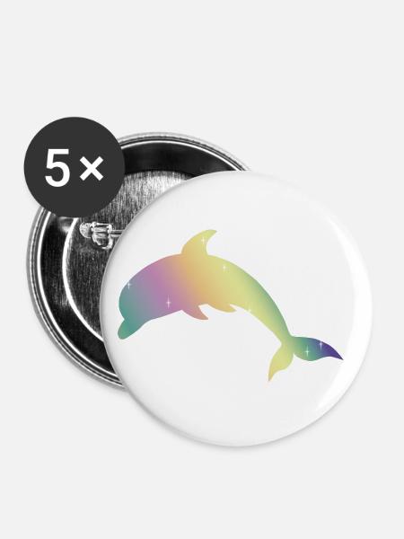 Einhornfarben - Delfin - Glitzertier - Buttons klein 25 mm (5er Pack) - Weiß
