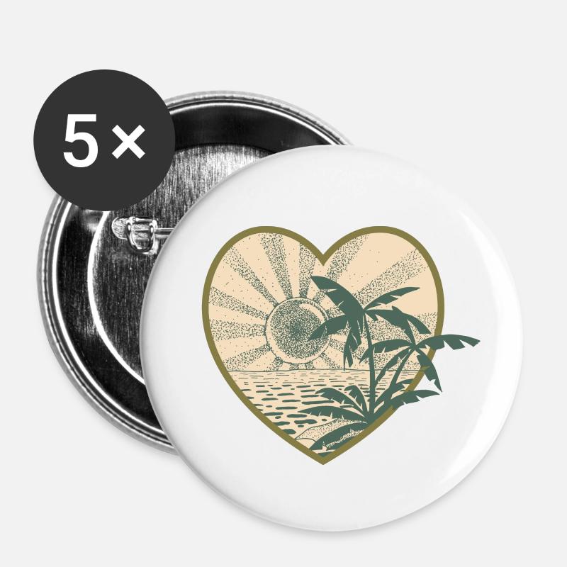 Sunset and palm trees (green) - Buttons small 1''/25 mm (5-pack) - white