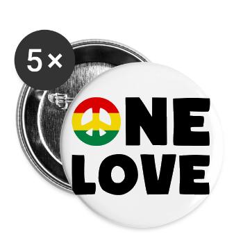 ONE LOVE Peace Jamaica Reggae Rastafari - Lot de 5 petits badges (25 mm) - blanc - Devant