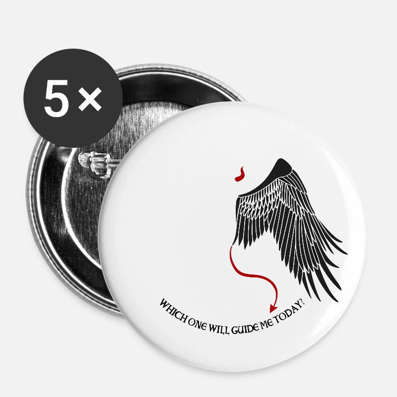 Welcher wird mich heute führen – Angel Demon Devil - Buttons klein 25 mm (5er Pack) - Weiß