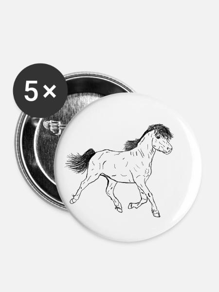 Pferd Fohlen - Buttons klein 25 mm (5er Pack) - Weiß