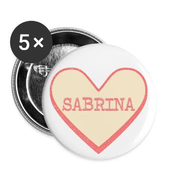 Sabrina Name Vorname rosa Zucker Herz - Buttons klein 25 mm (5er Pack) - Weiß - Vorne