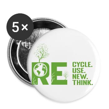 ReCycle ReUse ReNew ReThink - Buttons small 1''/25 mm (5-pack) - white - Front