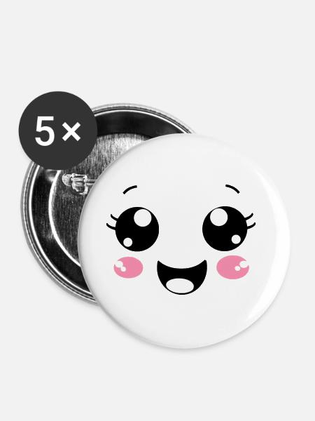 Glückliches Gesicht - Buttons klein 25 mm (5er Pack) - Weiß