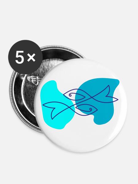 Fish One Line Drawing - Buttons klein 25 mm (5er Pack) - Weiß