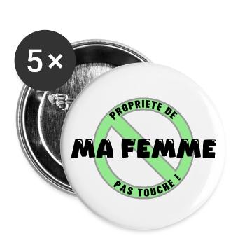 Propriété de ma femme, noir - Lot de 5 petits badges (25 mm) - blanc - Devant