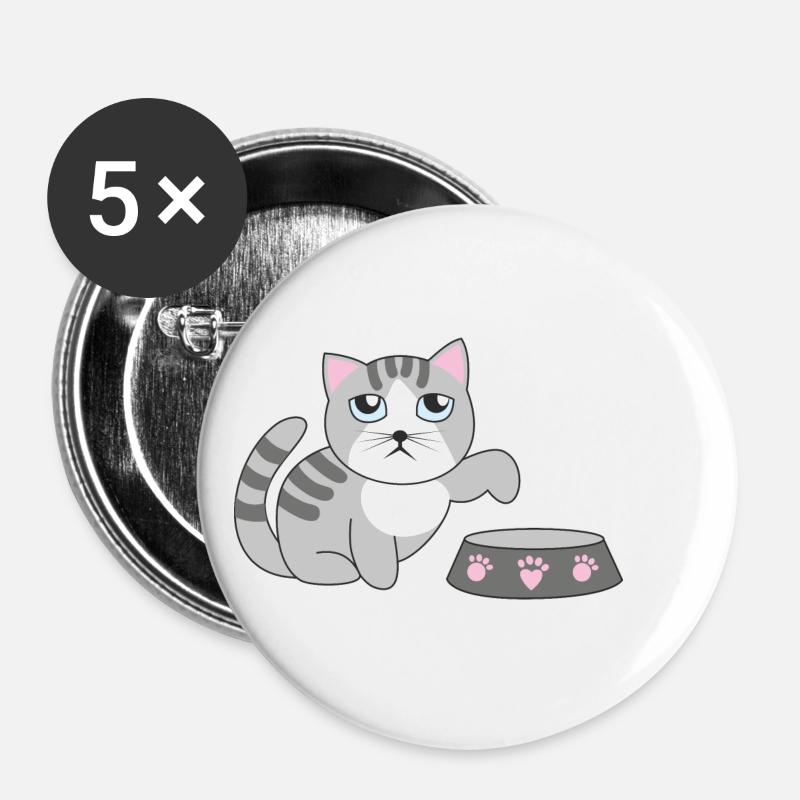 chat affamé - Lot de 5 petits badges (25 mm) - blanc
