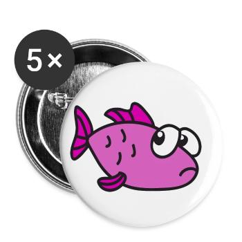 Poisson cool mignon drôle - Lot de 5 petits badges (25 mm) - blanc - Devant