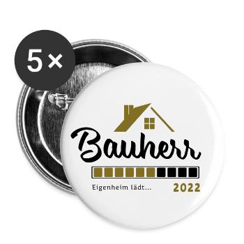 Bauherr Hausbau 2022 Eigenheim Richtfest Geschenk - Buttons klein 25 mm (5er Pack) - Weiß - Vorne