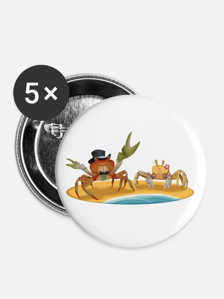 Krabbe mit Freundin - Verlobungsgeschenk - Buttons klein 25 mm (5er Pack) - Weiß