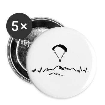 Paragleiten, Paragleiter, Berge & Puls Herzschlag - Buttons klein 25 mm (5er Pack) - Weiß - Vorne