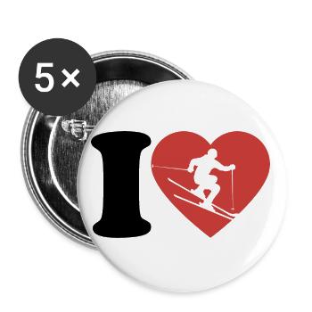 I Love Ski, Apres Ski, Wintersport, Herz - Buttons klein 25 mm (5er Pack) - Weiß - Vorne