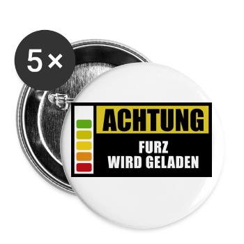 Achtung Furz wird geladen - Spruch - Buttons klein 25 mm (5er Pack) - Weiß - Vorne