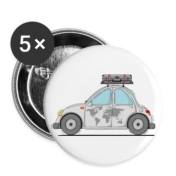 Car with Suitcase World Map Gray - Buttons small 1''/25 mm (5-pack) - white - Front